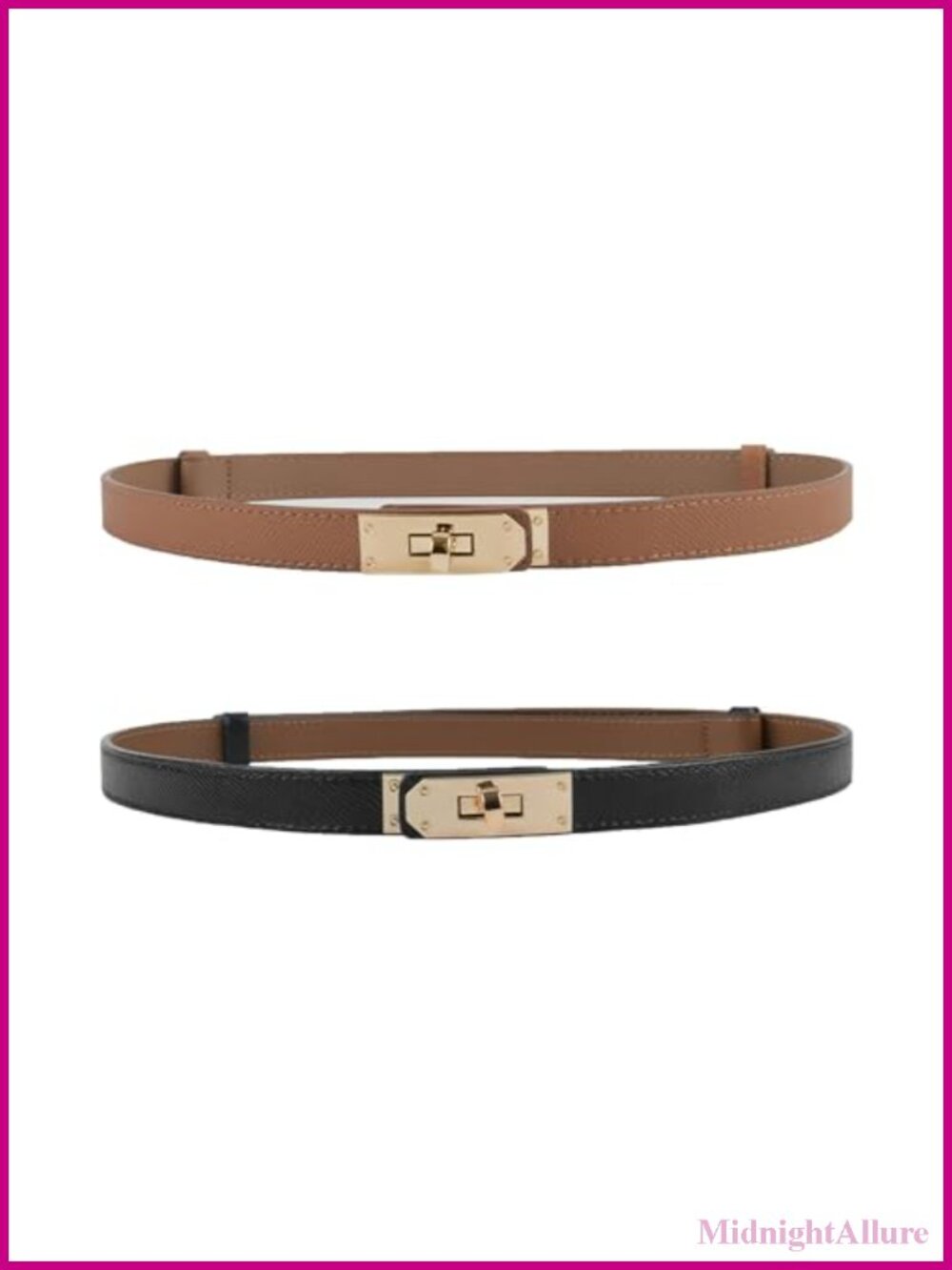 Women's Skinny Belt Solid Color Alloy Turn Lock Adjustable Waist